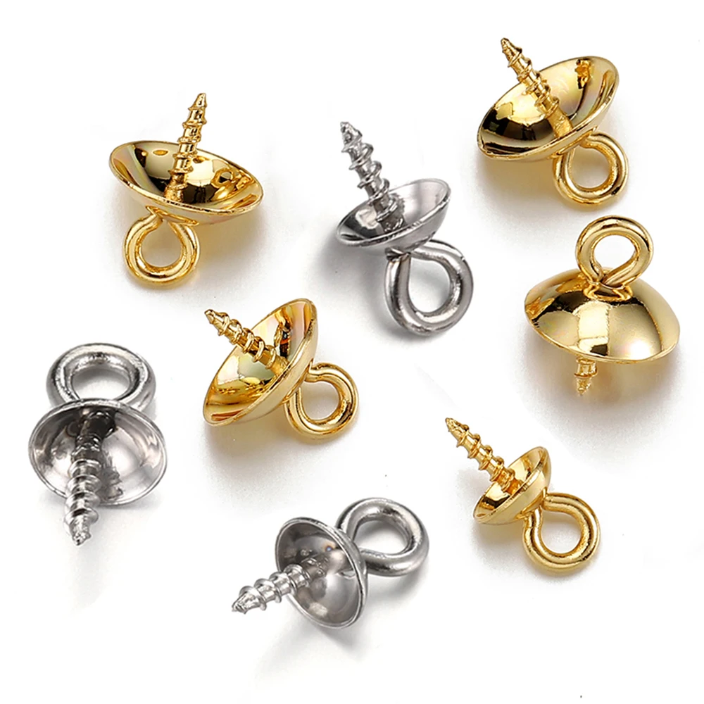 50 teile/los Edelstahl Gold Schraube Auge Pins Bail Top Gebohrt Perlen End Kappen Anhänger Anschlüsse für DIY Schmuck Machen Erkenntnisse