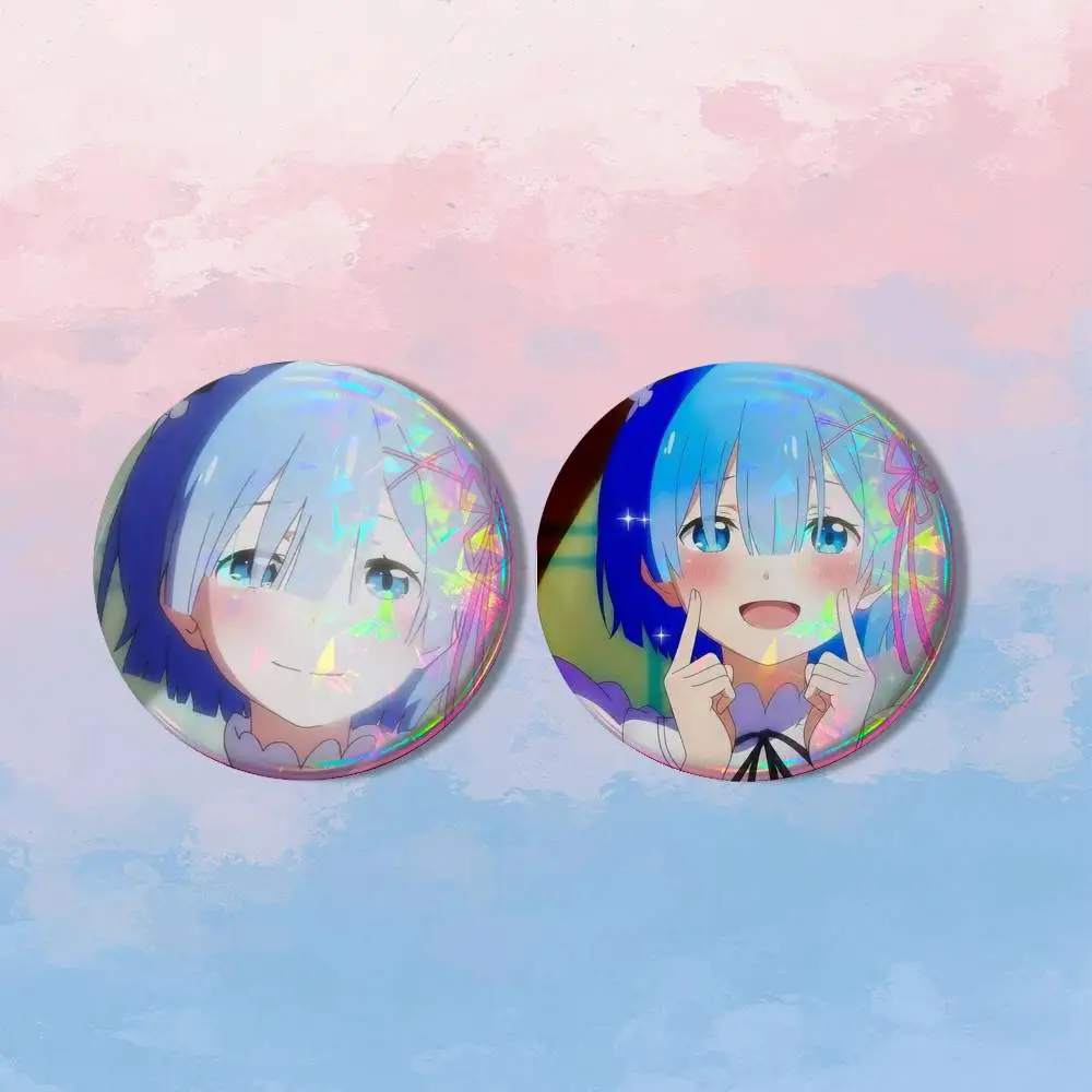 ReZero R-Rem Cute 2 piece set Badges On Backpack Jacket Cartoon Round Brooches Acrylic Button Pins Collection Gifts