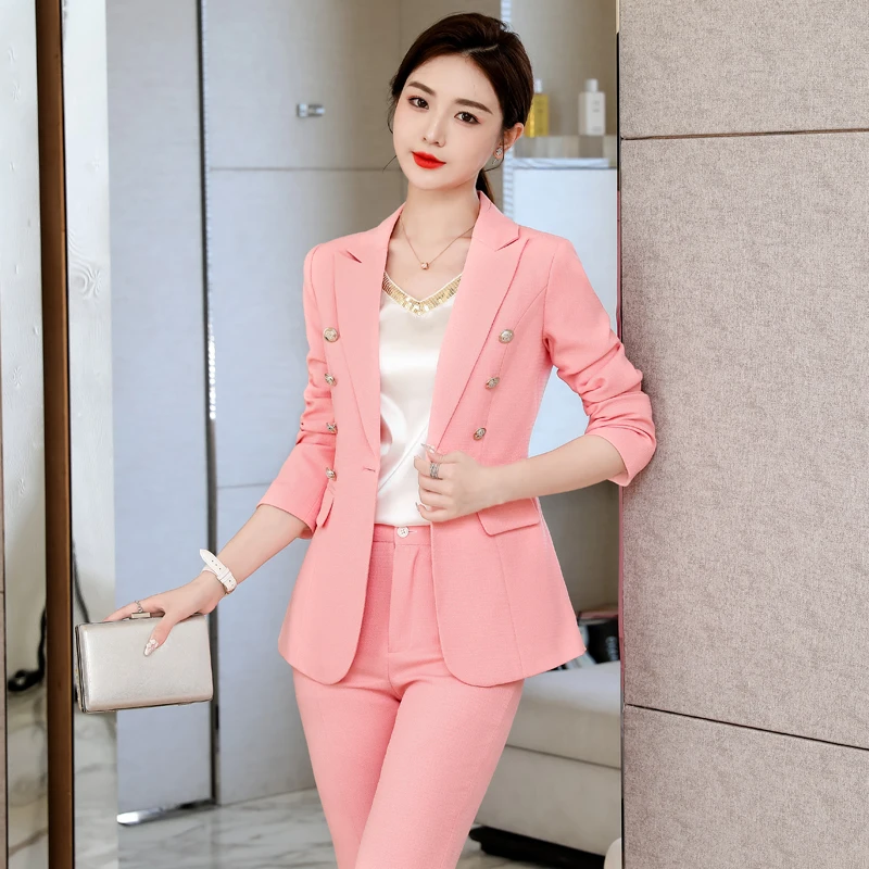 High Quality Fabric Autumn Winter Women Professional Business Suits with Pants and Jackets Coat Pantsuits Blazers Trousers Set