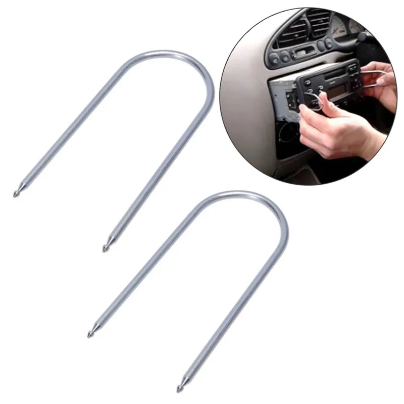 2Pcs Silvery Car CD Stereo Radio Removal Extraction Release Keys Tool For Peugeot 106 206 307 406