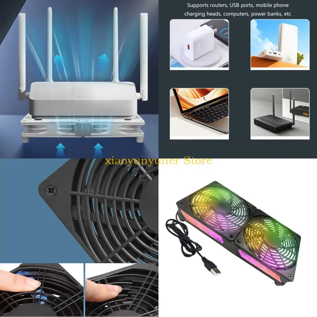 P9JB 120mm PC Router Fan Cooling Fan Adjustable Speed Portable Cooling Fan with LED Light for Router Modem TV Box Electronics