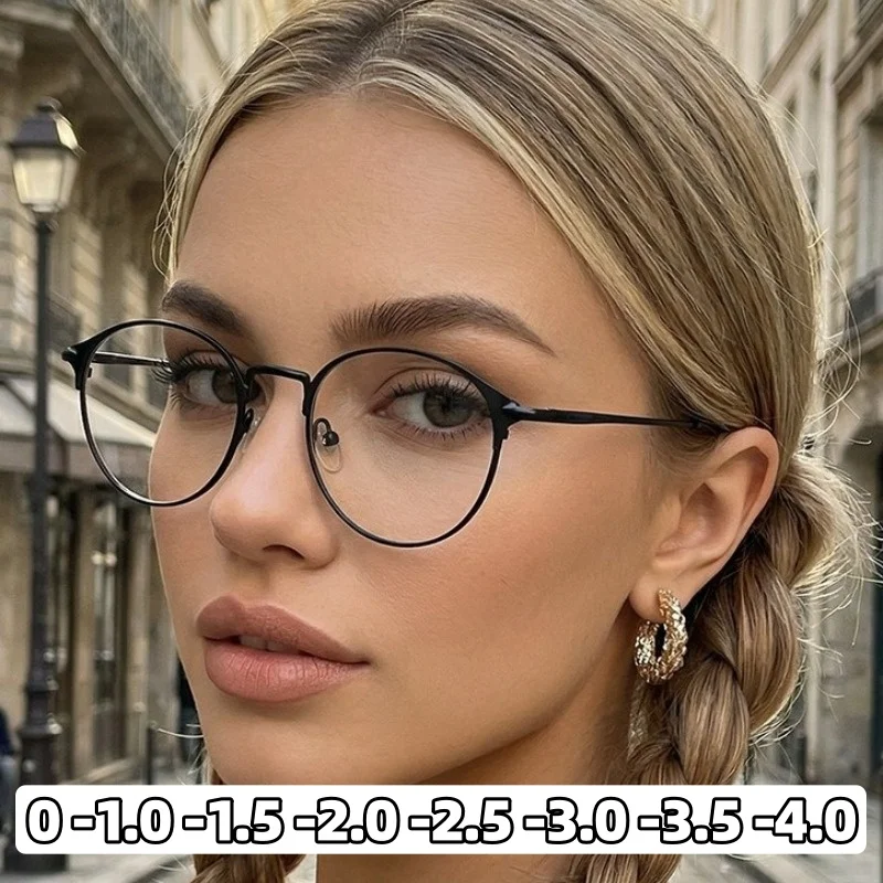 

2026 New Round Frame Ultra Light Metal Myopia Glasses Stylish High Definition Comfort Eyewear Minus Diopter Eyeglasses 0 To -4.0