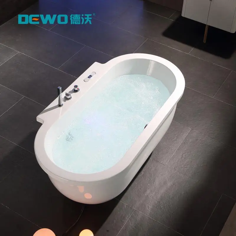 1-2 People Oval Freestanding Spa Massage Bathtub with Whirlpool Indoor Deep Soaking for Bathroom Use