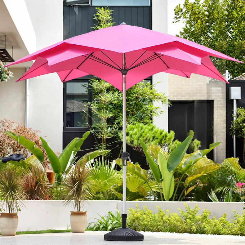 

Beauty Small Flower Design Parasols Center Pole Two-tier Pink Ombrelone Patio Umbrella