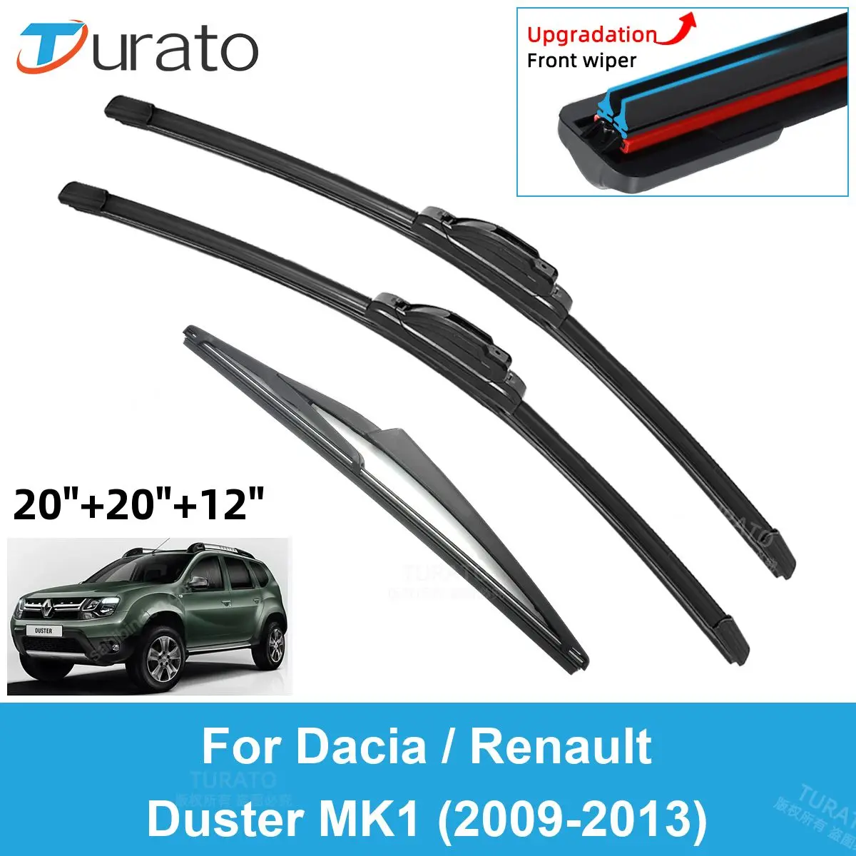 3PCS Car Wiper Blades for 2009-2013 Dacia / Renault Duster MK1 Rear Windshield Wipers Double Rubber Car Accessories 2012 2013