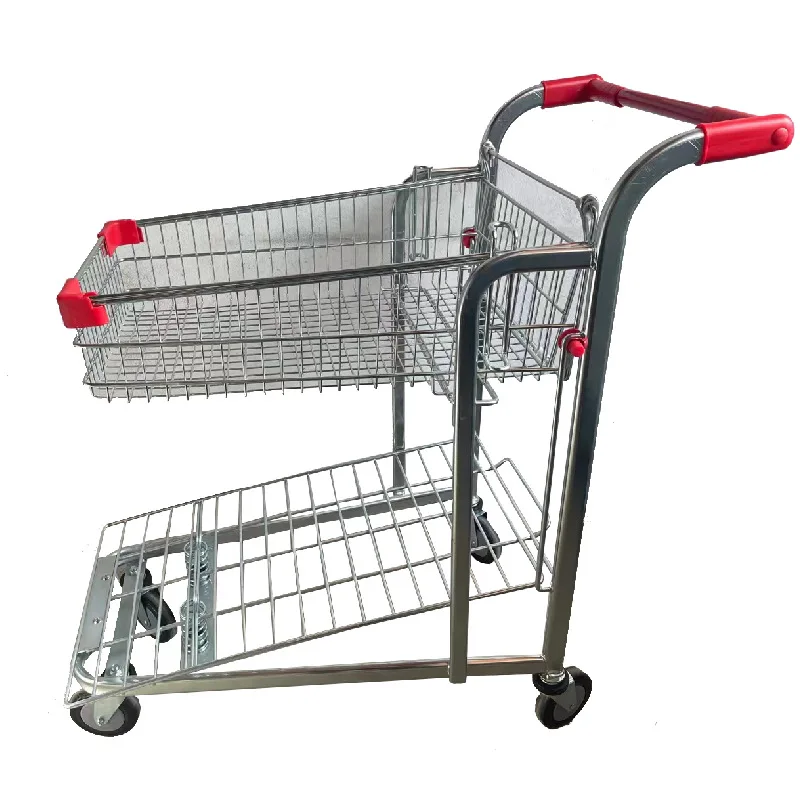 Double-layer supermarket shopping trolley special metal platform structure