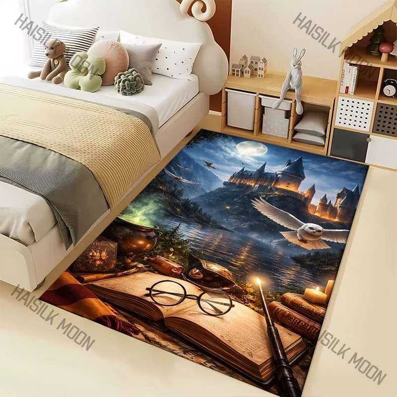 1PC Moonlit magic castle owl books wand Print Carpet for Living Room Bedroom Sofa Home Decor Rus Non-slip Floor Mat Luxury Gift
