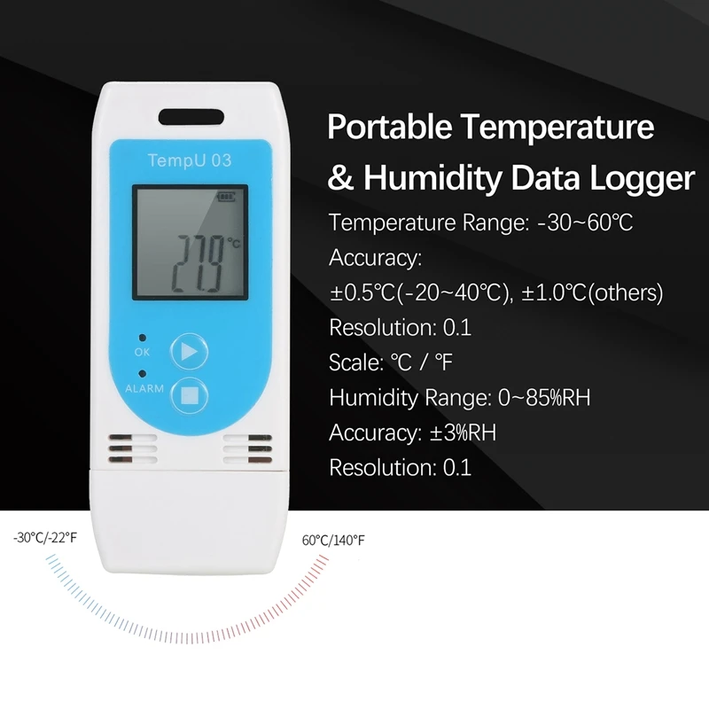 TempU 03 Portable USB Temperature Humidity Data Logger Reusable RH TEMP Datalogger Digital High Precision Thermometer Hygrometer