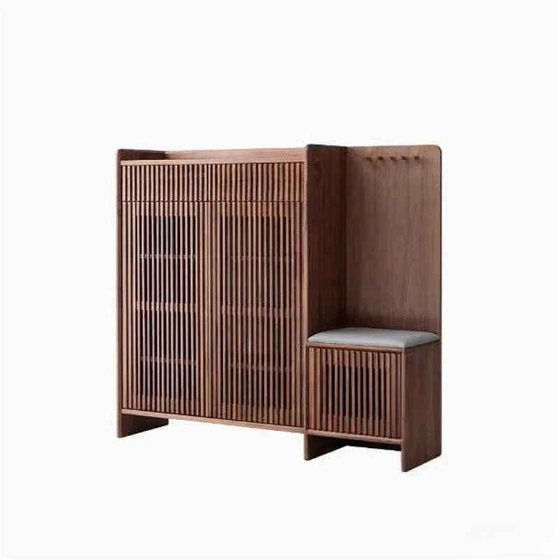 

Solid wood shoe cabinet Modern simple storage small apartment entrance grille shoe changing cabinet