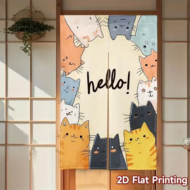 VIKAMA Cute Cat Half Curtain - Entryway and Kitchen Door Partition Curtain - Dust-proof Privacy Screen - Home Decoration