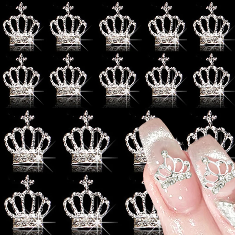 10pcs Crown Shape DIY Manicure Nail Charms for Nails Accessories 3D Rhinestones Embellishments for Nail Art Nails Accessories