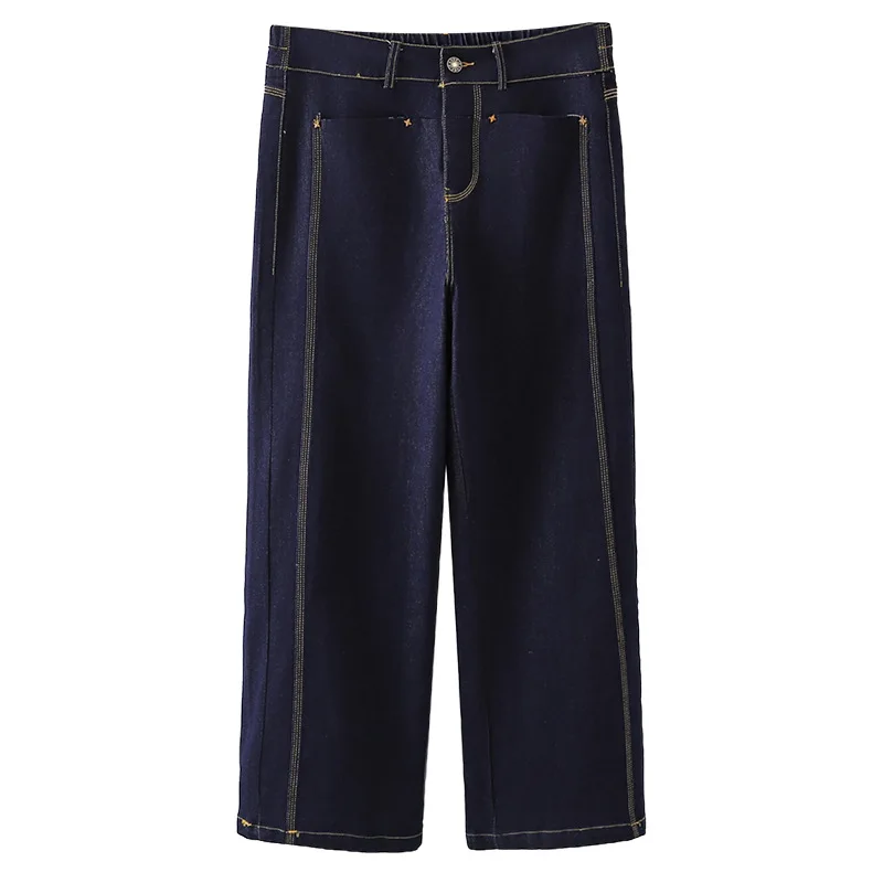 

Fashion Plus Size Women's Jeans 2025 Autumn New Style Simple And Bright Line Denim Straight Leg Ankle Length Pants 337