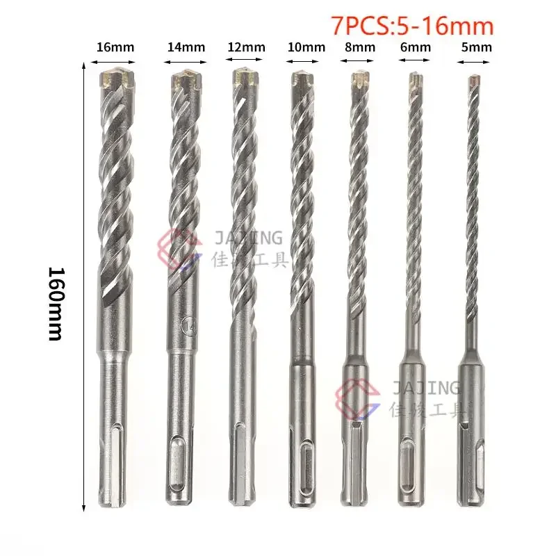 Jeu de Forets SDS Plus à Pointes Croisées, Marteau Électrique en Carbure YG8, 160mm, 4/6/7/9 Pièces, 1 Ensemble