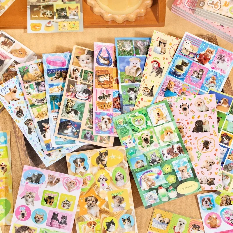 20 Sheets Coated Paper Sticker Book, Japanese Showa Vintage Cute Cat Stickers for Journal Scrapbook Decoration