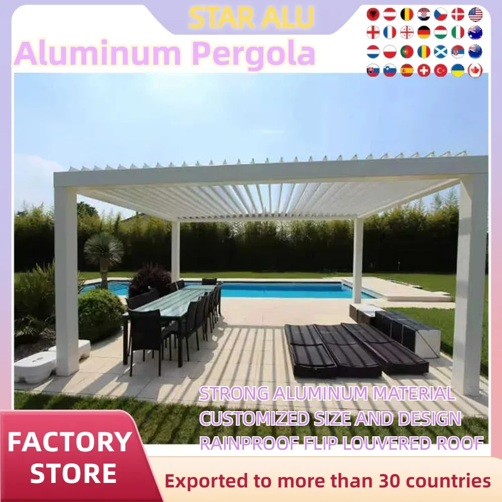 Bioclimatic Aluminum  Pergola customized size  Outdoor Beach Swimming Pool Gazebos Luxury Louvered Aluminum Bioclimatic Pergola