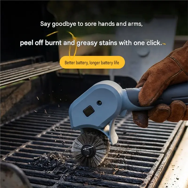 WORTHOWN-Wireless Electric BBQ Cleaning Brush Rotary Brush For Effortless Grill Grate Oil Stain Removal EU Plug