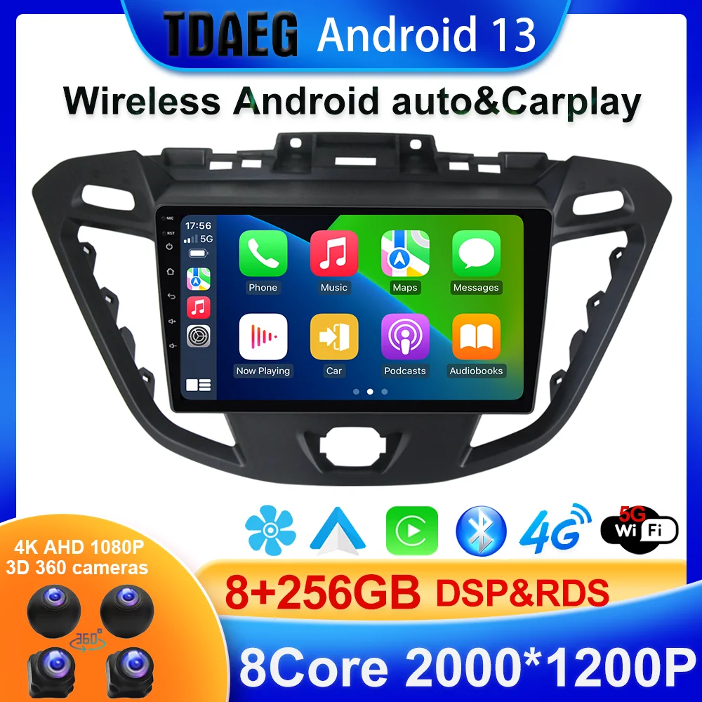 Autoradio Android 13, Navigation GPS, DSP, Caméra 2012 °, BTpig, Lecteur Vidéo Stéréo, pour Voiture Ford Tourneo bt1 I ATIC (202-360)