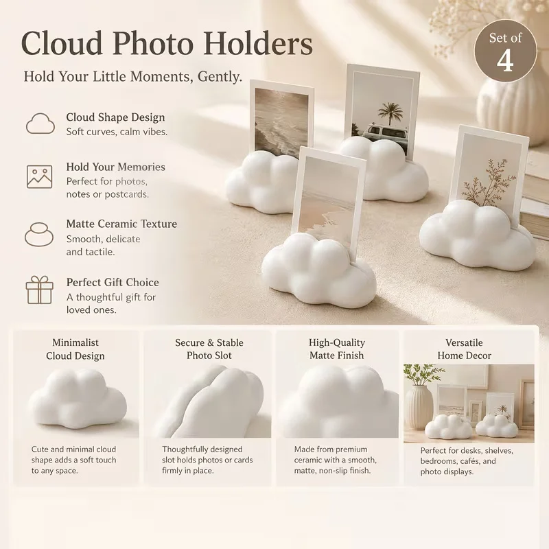 2/4pcs Cloud-shaped Photo Clip Photo Frame Photo Frame Small Card Base Photo Album Message Clip Home desktop Bedroom Supplies