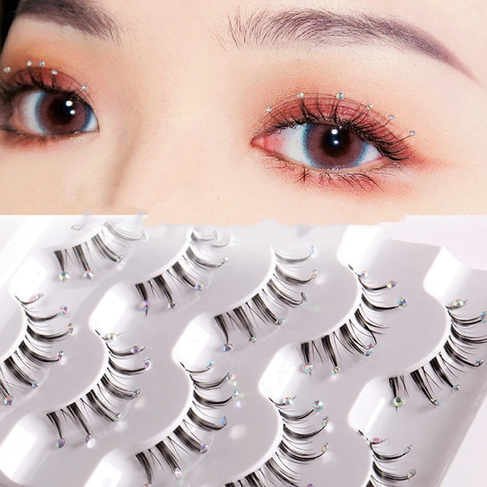 

5 Pairs False Eyelashes Long Extensions Natural Looking Diamonds Rhinestones Women Fiber Lashes Party Club Cosplay Dating
