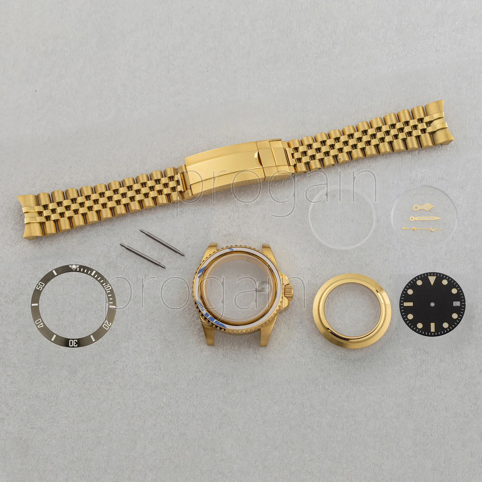 golden Stainless Steel case/Strap Sapphire Glass transparent back SUB GMT Ceramic Bezel for Mechanical NH34 NH36 Movement
