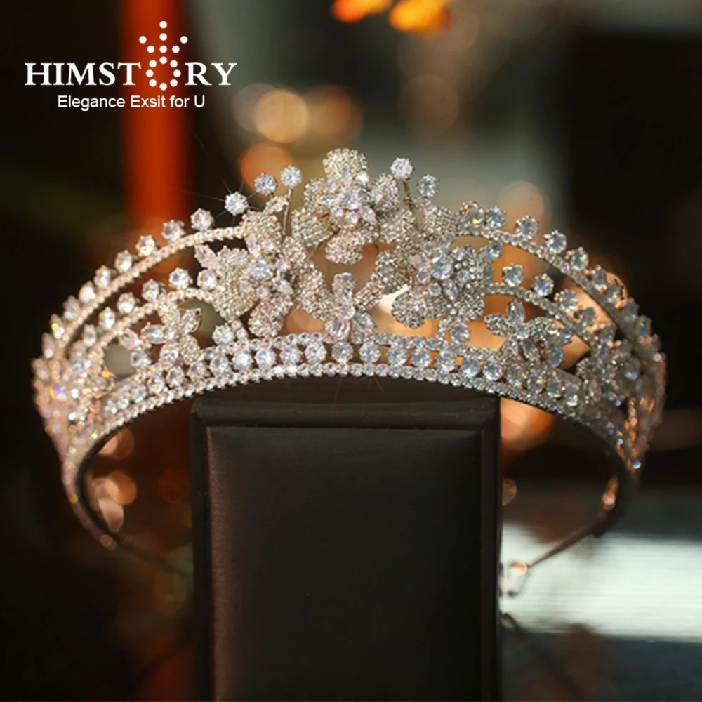 Himstory New Bridal Hair Tiara Wedding Dress Cubic Crystal Princess Birthday Hair Crown Girls Headband Jewelries