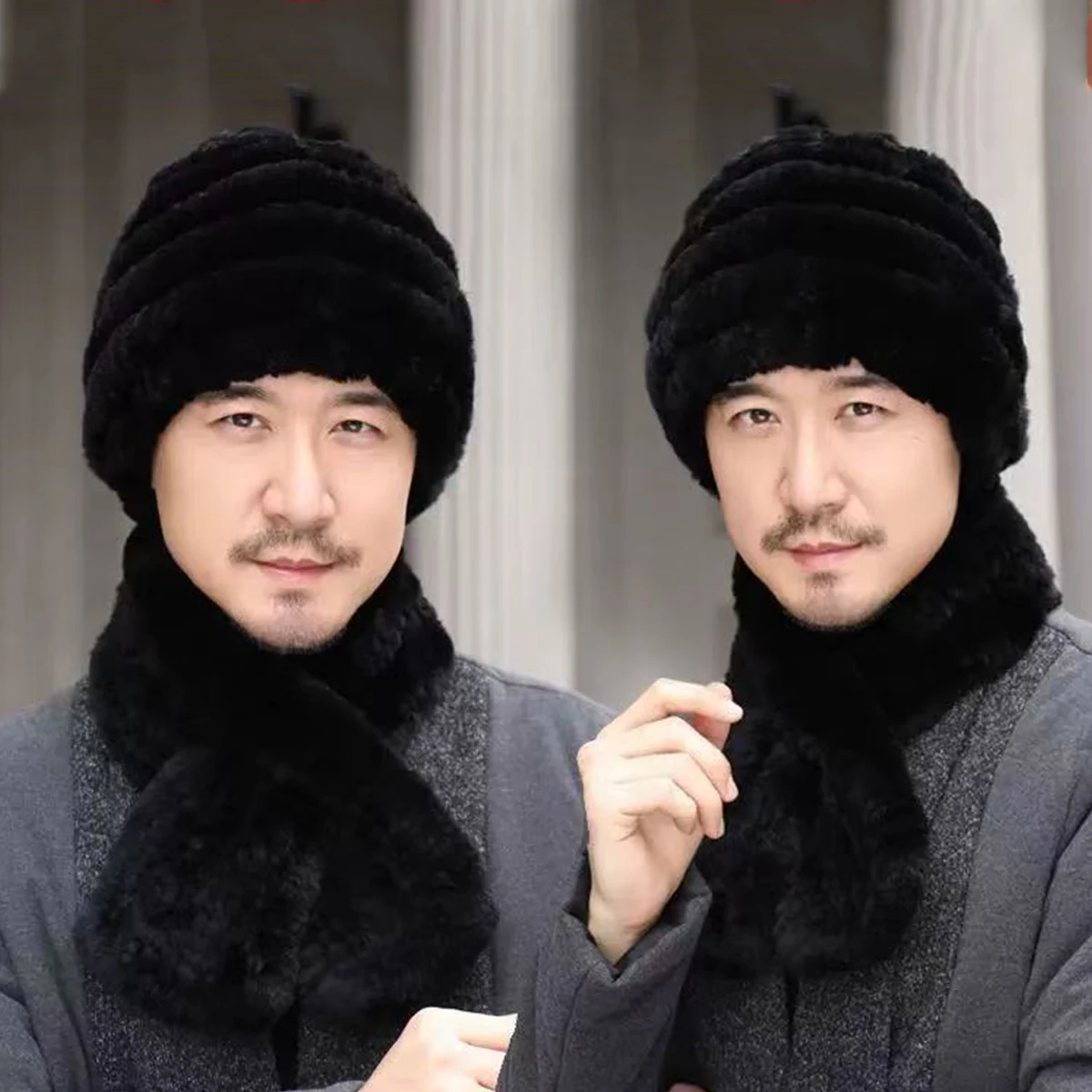 

FEIMANYUAN новый зимний мужской шарф, зимний утолщенный мягкий пушистый шарф для шеи, милый однотонный шарф из натурального кроличьего меха, мужской воротник, шрам