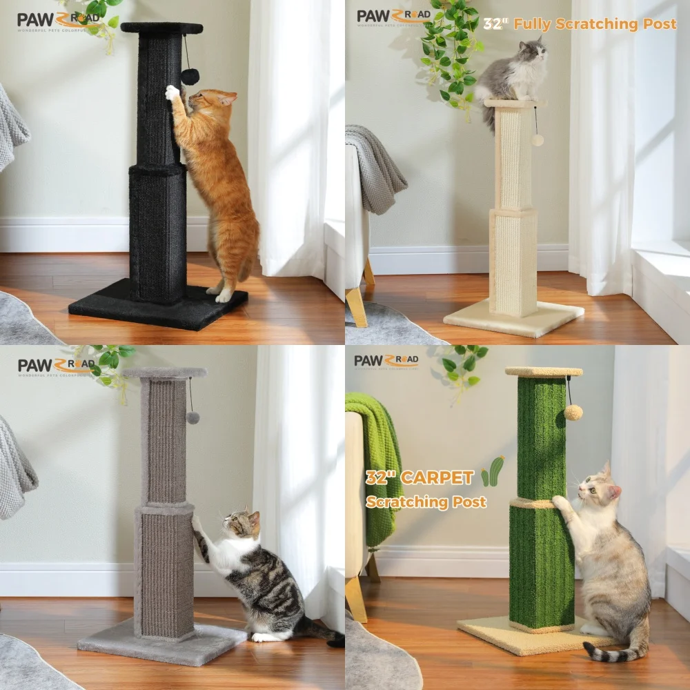 

Large Cat Scratcher 32 Inch Jute Base with Hanging Ball Interactive Cat Toy for Big Cats Durable Scratch Pole Pet Activity