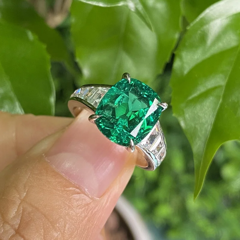 New Arrivals S925 Silver 3.68ct Lab Grown Emerald Ring Fashion Wedding Band Engagementing Jewelry Women