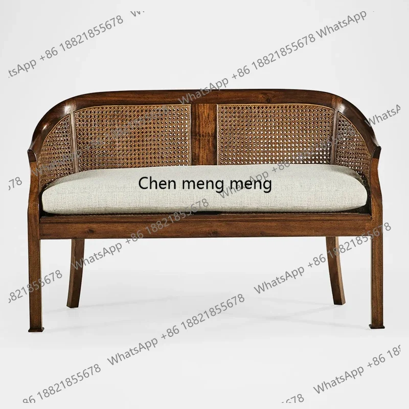 Retro style sofa chair rattan hollow backrest all solid wood removable sitting bag casual concubine change shoes
