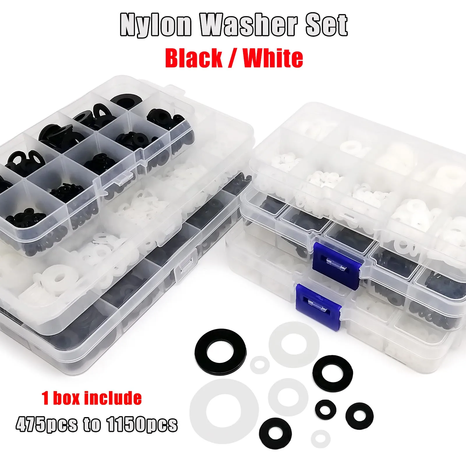 1 Set Black White Plastic Nylon Flat Washer Plain Spacer Insulation Gasket Ring Mix M2 M2.5 M3 M4 M5 M6 M8 M10 Assortment Kit