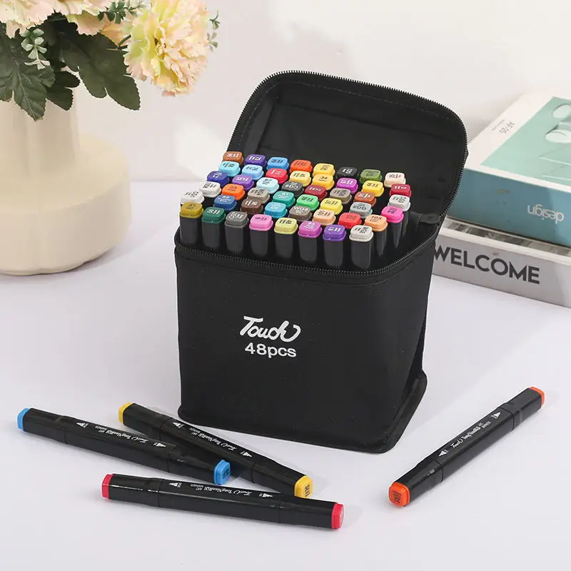 Set pulpen มาร์กเกอร์ศิลปะสองหัว12-80สีสำหรับวาดภาพร่างแอลกอฮอล์ที่มีส่วนผสมของน้ำมันอุปกรณ์ร่างศิลปะกราฟฟิตีมังงะ