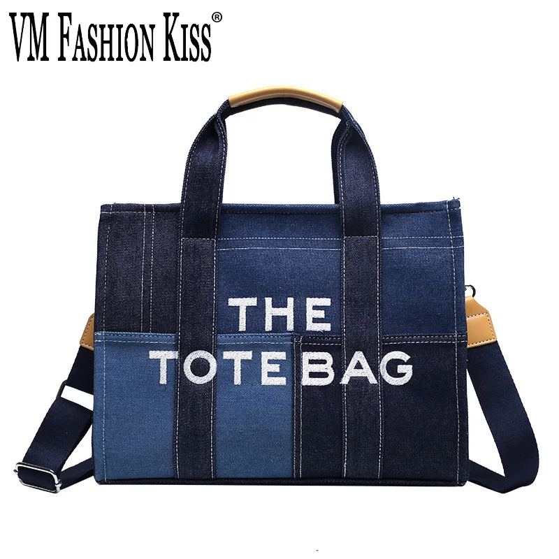 VM FASHION KISS No LOGO Tote Bags Designer Brand For Women Handbags Luxury Bag Denim Fabric Shoulder Crossbody Shopper Handbag