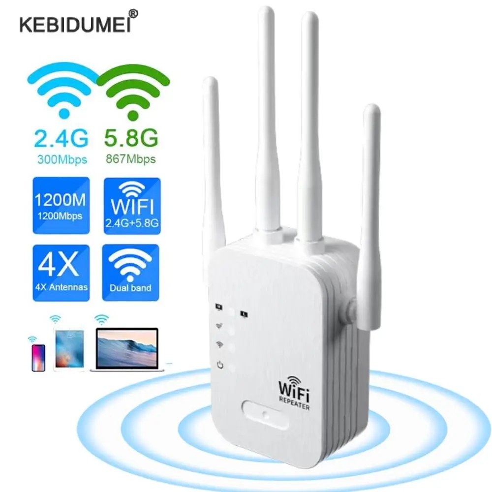 1200Mbps WIFI Booster Wireless Wi fi Extender WiFi Repeater 2.4G 5G Dual Band Long Range Network Amplifier Signal WiFi Router