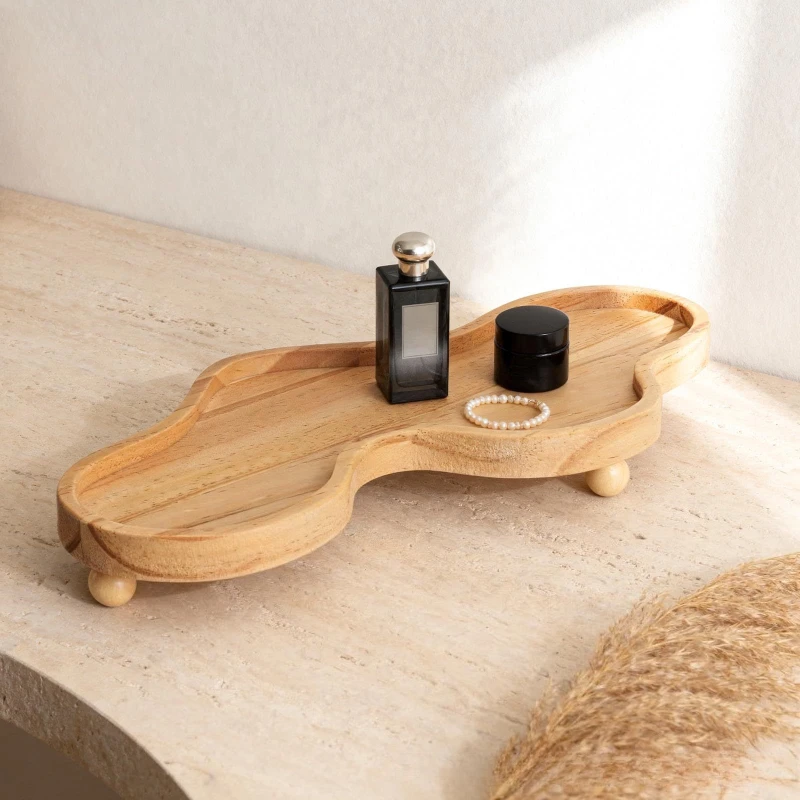 Wooden Serving Tray with Legs Irregular Decorative Wood Plate Aesthetic Jewelry Perfume Organizer Natural Home Decor Gift