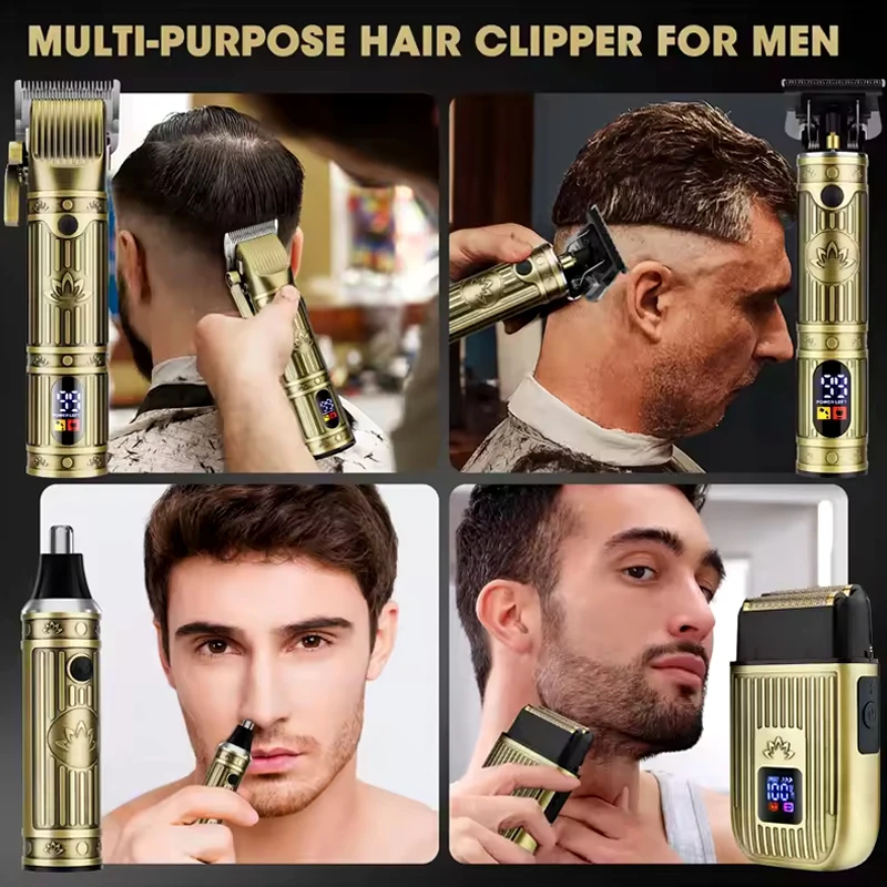 Hair Clipper 4-in-1 Barber Set Men's Professional Hair Trimmer Reciprocating Electric Shaver Electric Nose Hair Clipper Kit