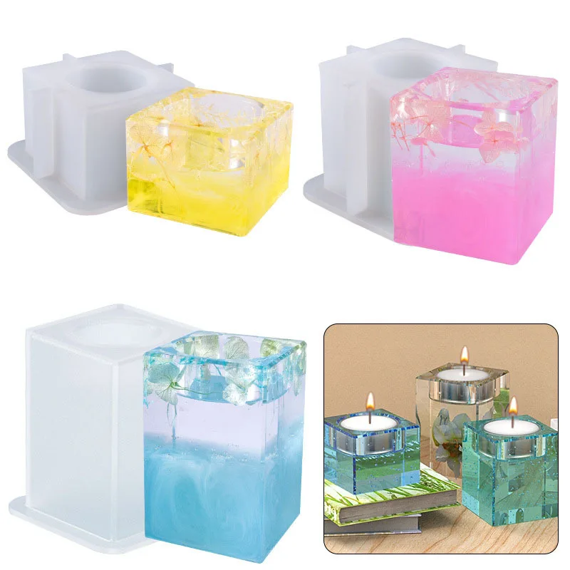 DIY Square Candle Epoxy Silicone Mold Candlestick Holder Ornament Resin Epoxy Mold Home Decoration Storage