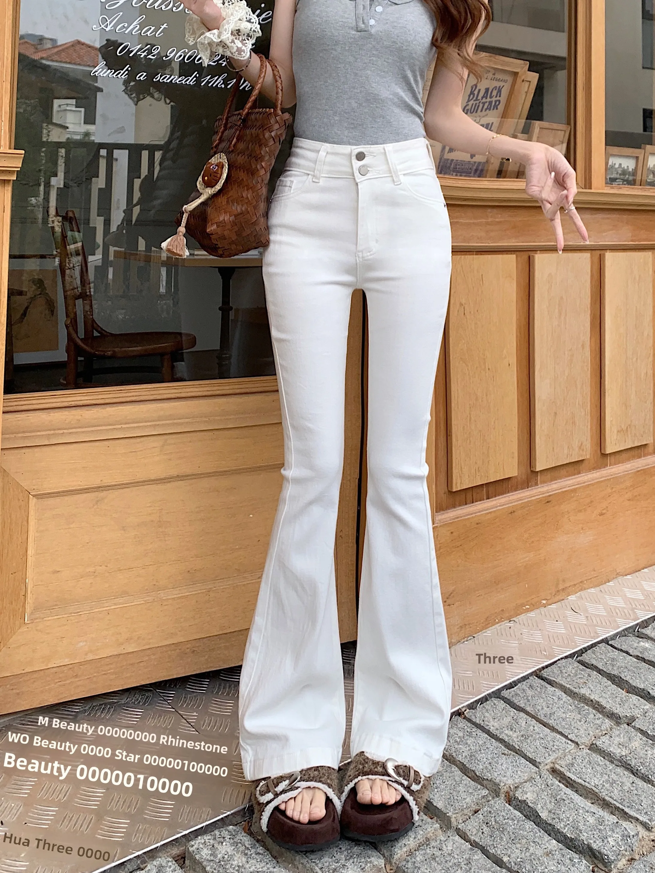 

American Style High Waist Bell Bottom Jeans Women's Casual Pants Knot White Slimming Spring Fashion Denim Skinnies