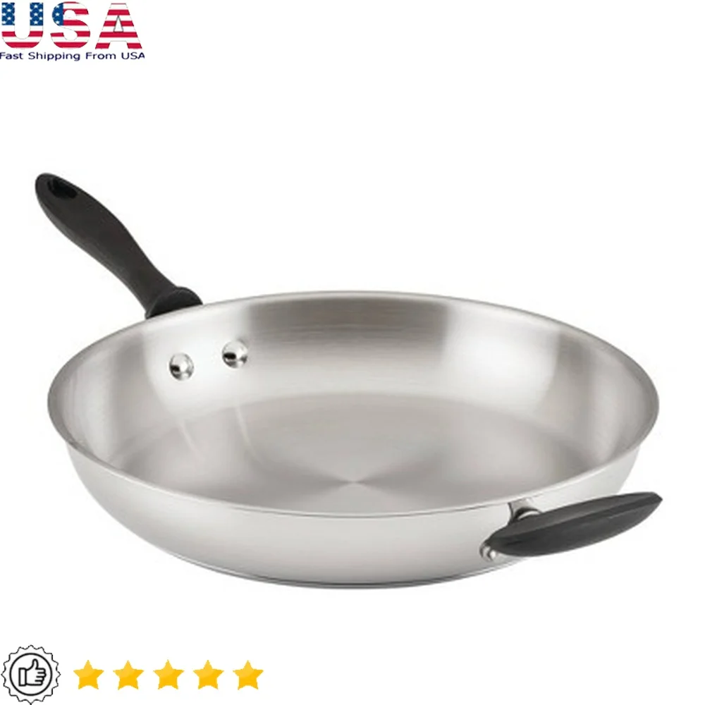 

12 Inch Stainless Steel Frying Pan Dishwasher Safe Stay Cool Handle Induction Compatible Durable Cookware Everyday Cooking