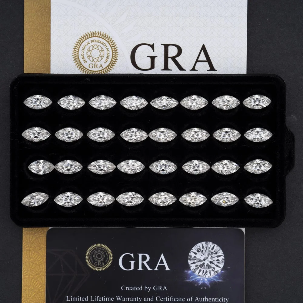 Real Moissanite 1.5x2.5~7x14mm Marquise shape White D color Lab Grown Diamonds Pass Test With GRA Certificate For Jewelry Inlay
