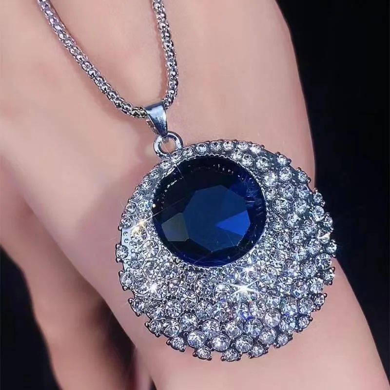 Vintage Ocean Blue Crystal Long Necklace Women Bijoux Fashion Jewelry Necklaces & Pendants Classic Gift Ethnic Style