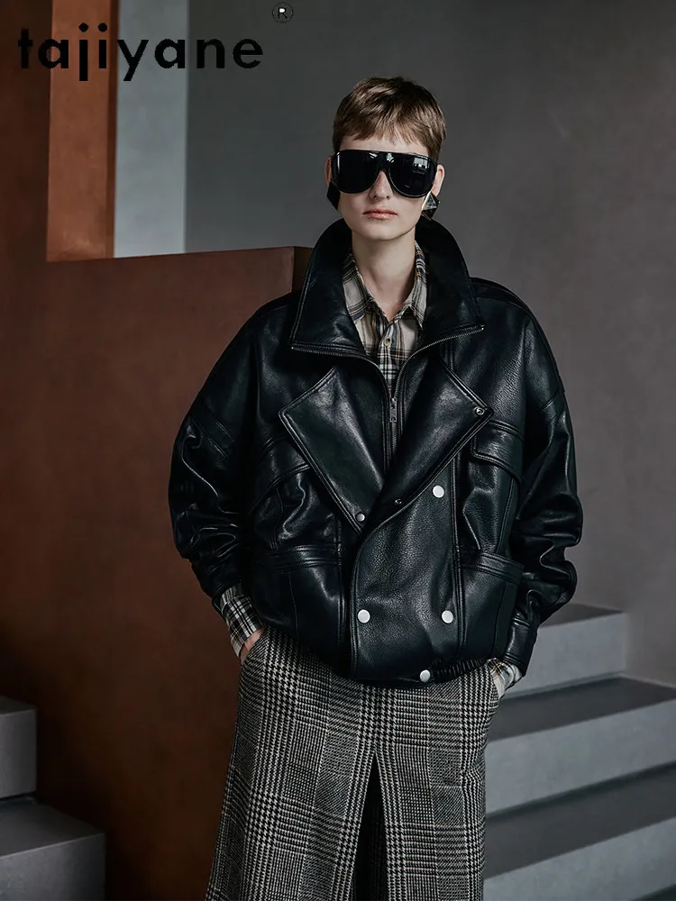 TAJIYANE 100% Sheepskin Genuine Leather Jacket Woman Vintage Stand Collar Coat Oversized Ladies Jackets 2026 Spring Clothes 가죽자켓
