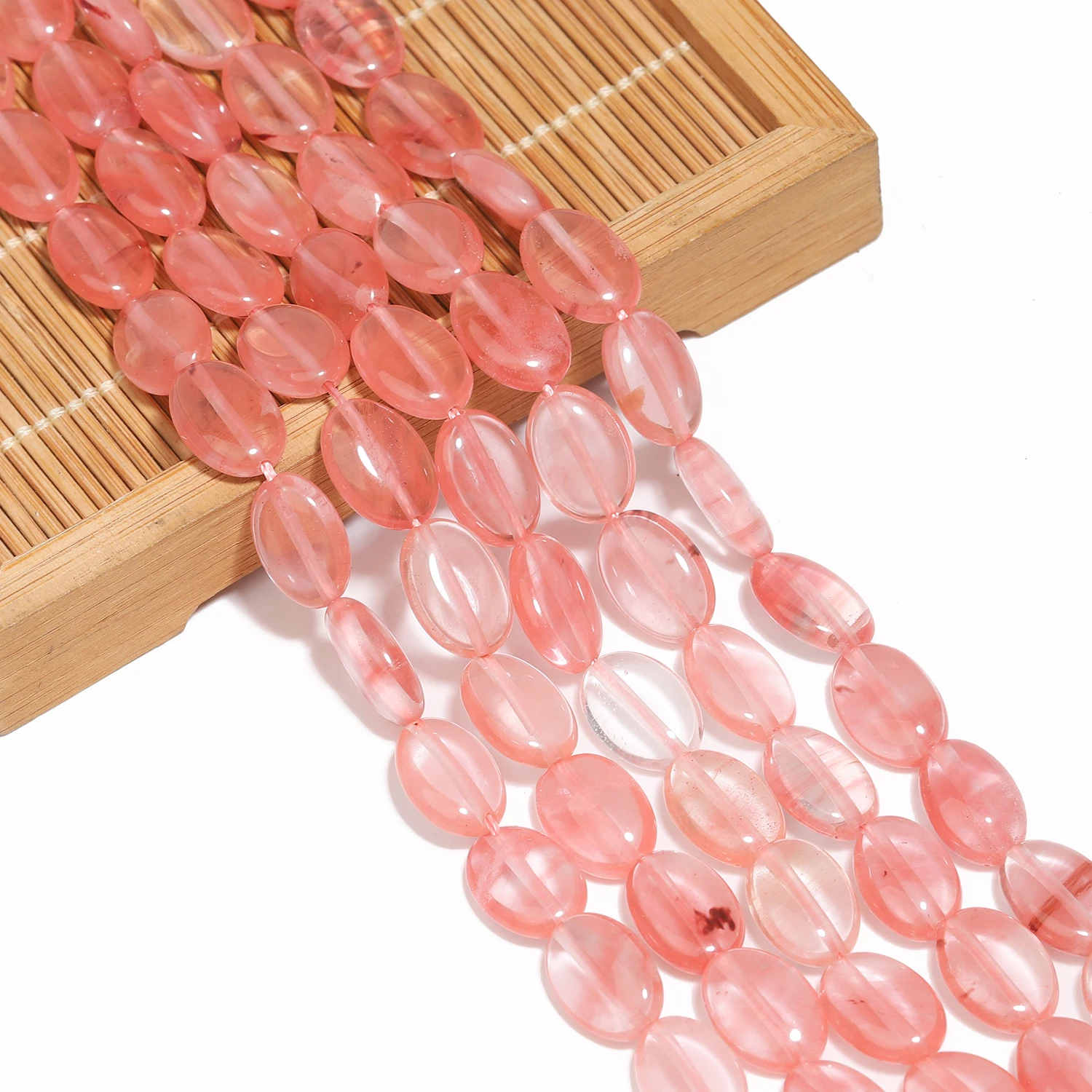 

14x10mm Flat Oval Natural Stone Cherry quartz Beads Loose Spacer Beads For Jewelry Making DIY Charms Bracelets Accessories 15''