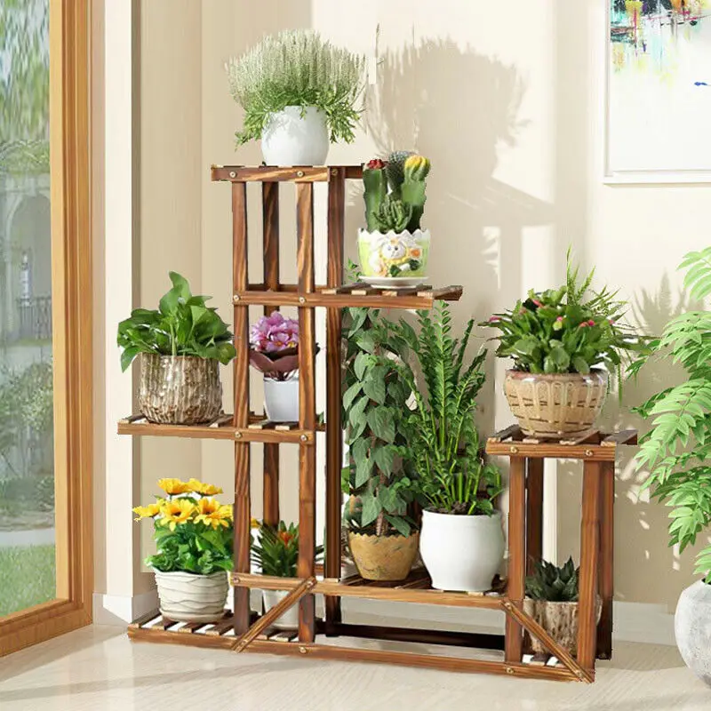 

Multi Tier Wood Flower Rack Plant Stand Wood Shelves Bonsai Display Shelf Garden Flowerpot Shelf Indoor