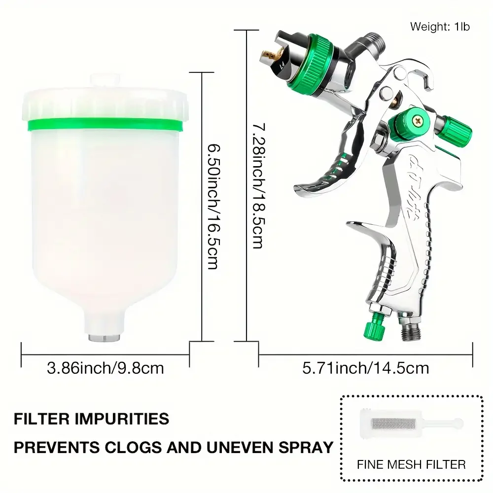 Professional Gravity Spray Gun, 1.4/1.7/2.0/2.5mm Nozzle, 600cc Cup Spray Gun, Suitable for Car Painting Home