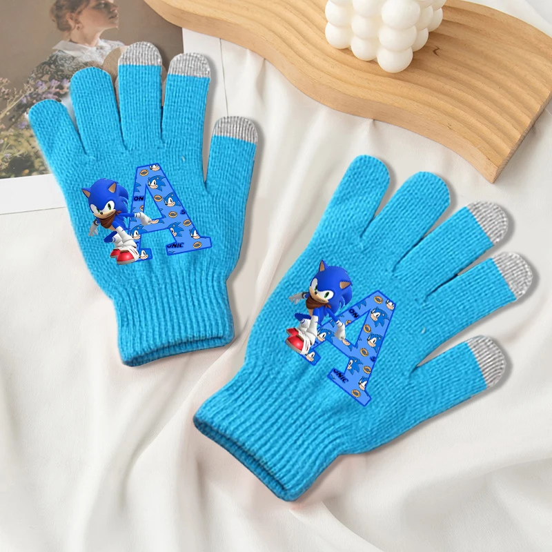 

Новые вязаные перчатки Sonics для мальчиков и девочек, варежки с принтом аниме и буквами, детские зимние теплые ветрозащитные милые перчатки, подарок