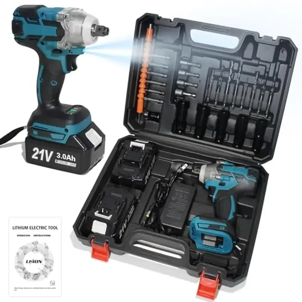 21V MAX Brushless Electric Drill Set 2 x 3000mAh Battery Impact Power Dual-Direction Multi-Function Portable Toolbox Set