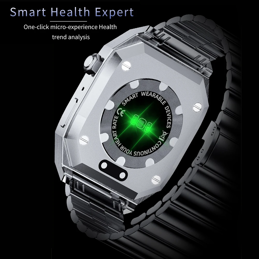 男性用スマートウォッチ,1.96インチ,ブルーの防水スマートウォッチ,通話,スポーツ,フィットネス,心拍数,音楽再生,NFC,ファッション,新しい