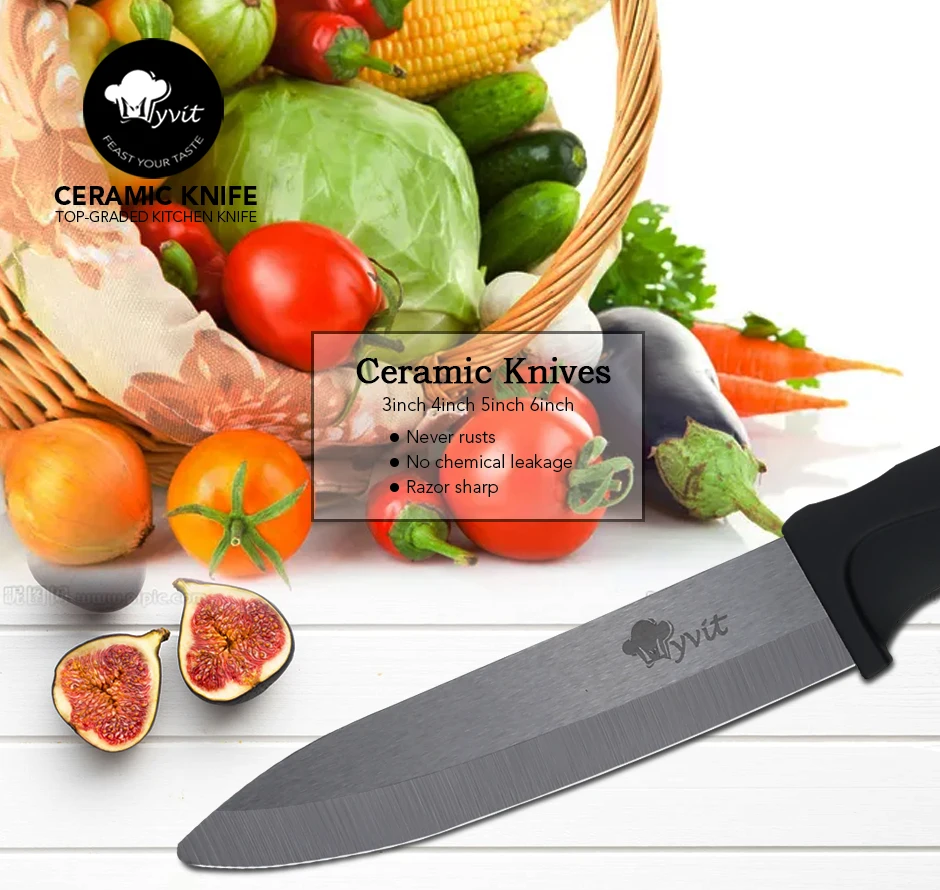 Ceramic Knife Set Chef Utility Paring Vegetable Slicing 3 4 5 6 inch Kitchen Knives+Peeler Black Zirconia Blade Cooking Tool