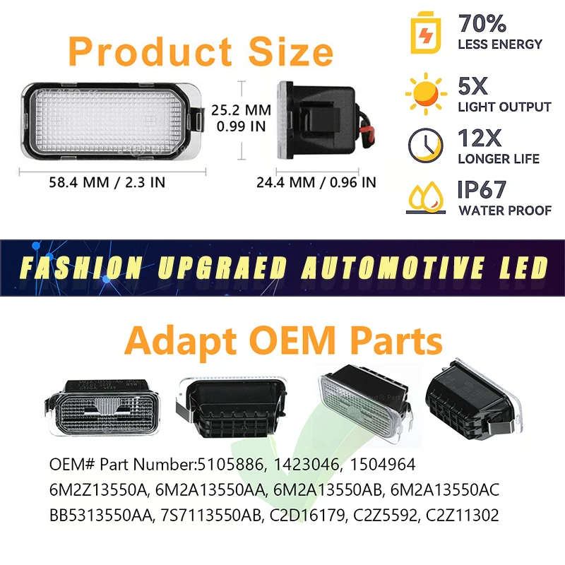 2x Car LED Number Plate Light Lamp For Ford C-Max Fiesta Galaxy Ka Ranger S-Max New OE/OEM 1504964