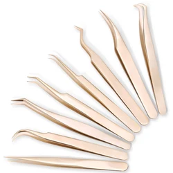 1 Pcs Pearl Gold Eyelashes Tweezers Stainless Steel High Precision Anti-static tweezers for Eyelash Extensions